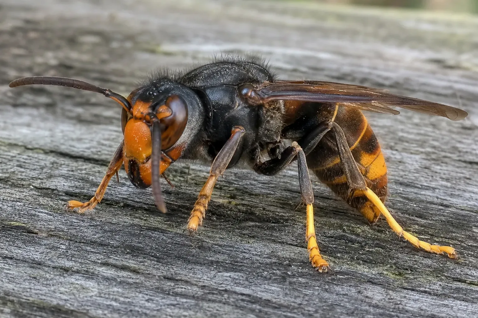 Avispa asiática (Vespa velutina) en detalle